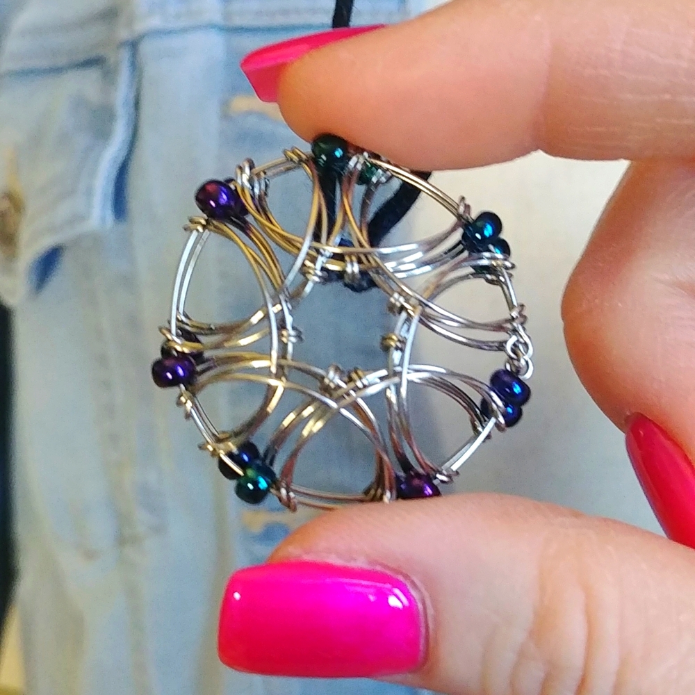 Dream Catcher Style Pendant Necklace on Satin Cord
